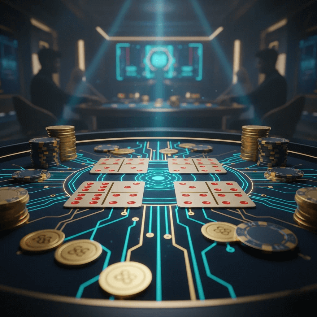 Ilustrasi cara mudah menang main kartu ceme dengan pemain menyusun kartu di meja permainan